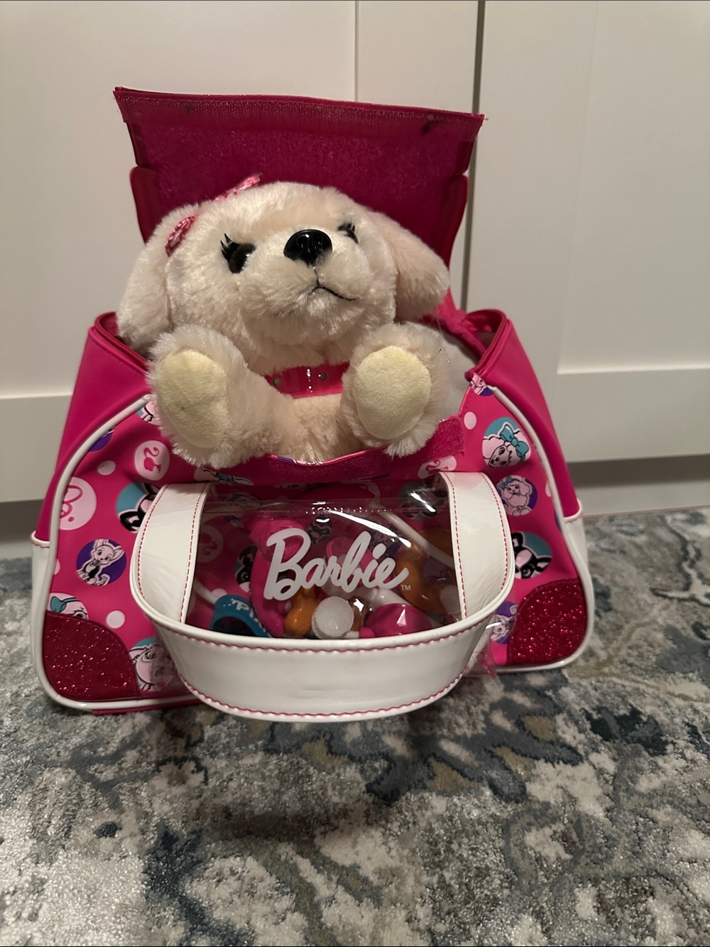 Barbie Hot Pink and White Mini Tote with Clear Front Pocket